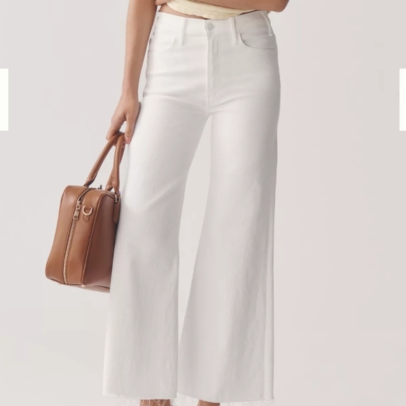MOTHER Denim - Mother white the hustler roller ankle fray high rise wide leg cropped jeans